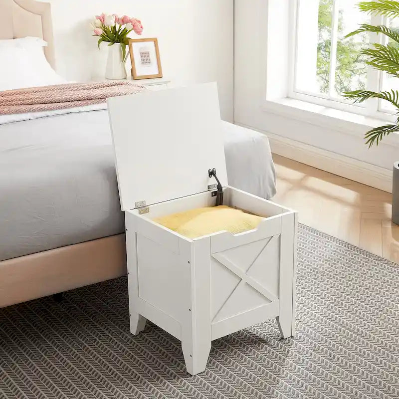 Banc coffre de rangement, coffre en bois avec tapis en osier, charnières de sécurité, banc à chaussures avec rangement pour l'entrée, coffre de rangement de style industriel