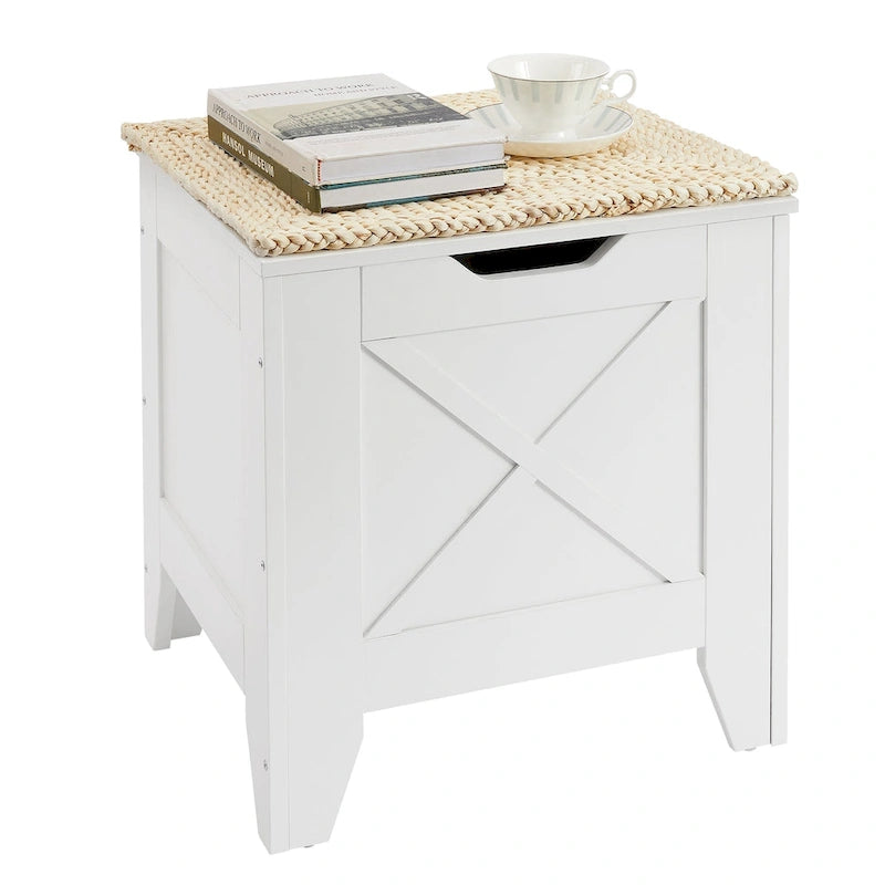 Banc coffre de rangement, coffre en bois avec tapis en osier, charnières de sécurité, banc à chaussures avec rangement pour l'entrée, coffre de rangement de style industriel