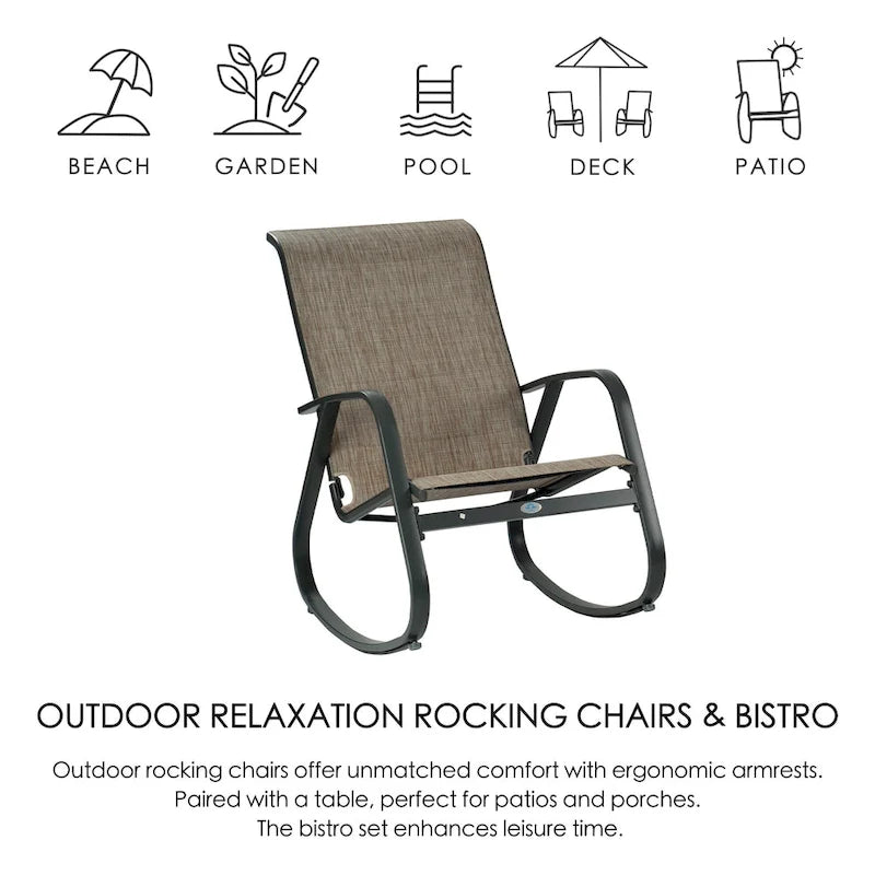 Fauteuil à bascule contemporain d'extérieur pour terrasse, avec assise en bandoulière