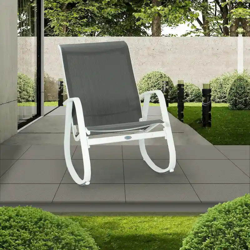 Fauteuil à bascule contemporain d'extérieur pour terrasse, avec assise en bandoulière