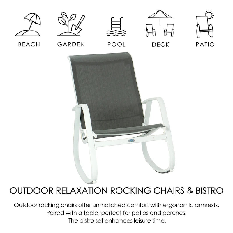Fauteuil à bascule contemporain d'extérieur pour terrasse, avec assise en bandoulière