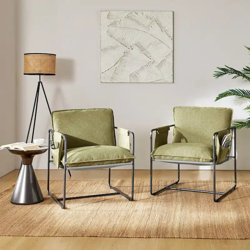 Fauteuil moderne à structure métallique avec poches de rangement, lot de 2, par