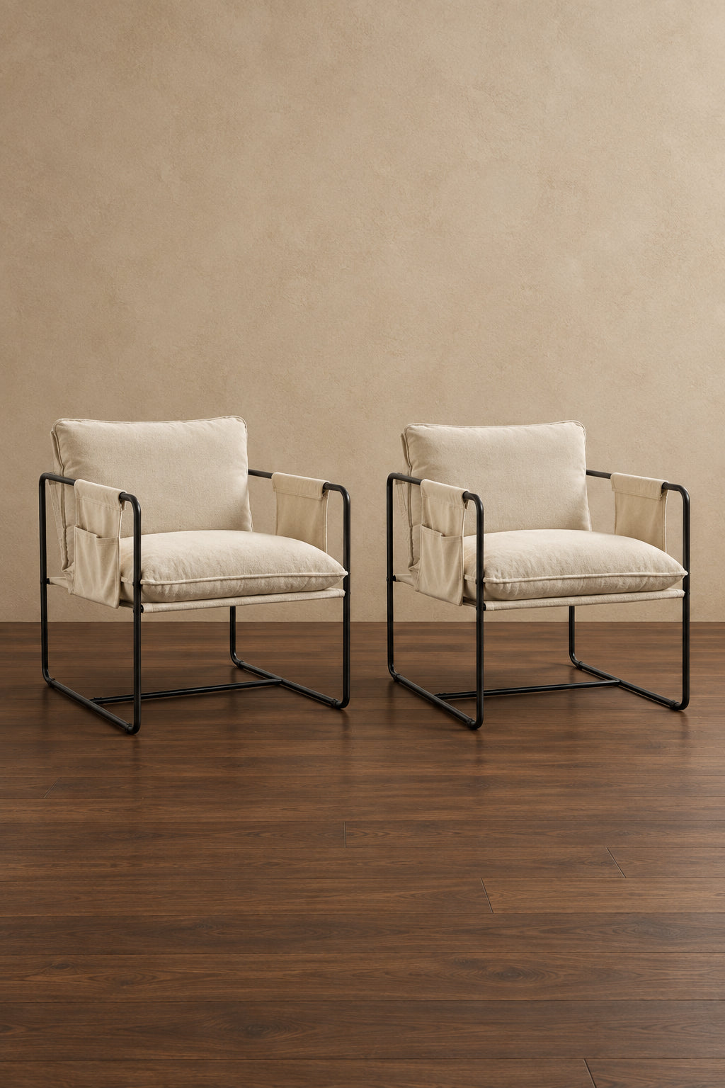 Fauteuil moderne à structure métallique avec poches de rangement, lot de 2, par