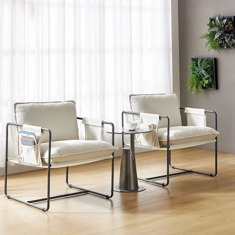 Fauteuil moderne à structure métallique avec poches de rangement, lot de 2, par