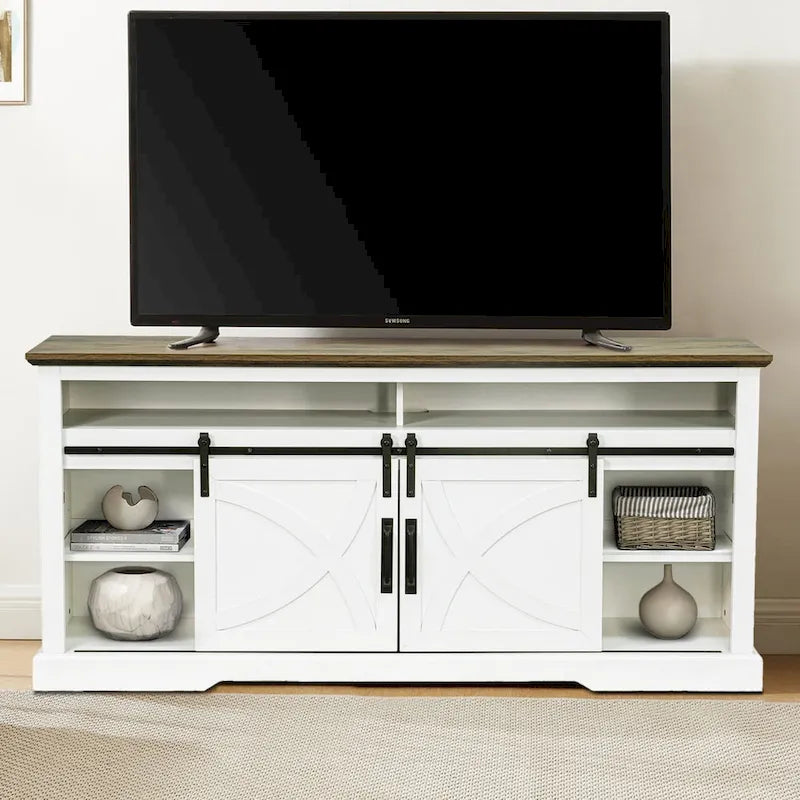 68 Rustic Sliding Barn Door TV Stand White TV Console for 80 TVs