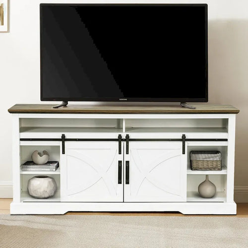 68 Rustic Sliding Barn Door TV Stand White TV Console for 80 TVs