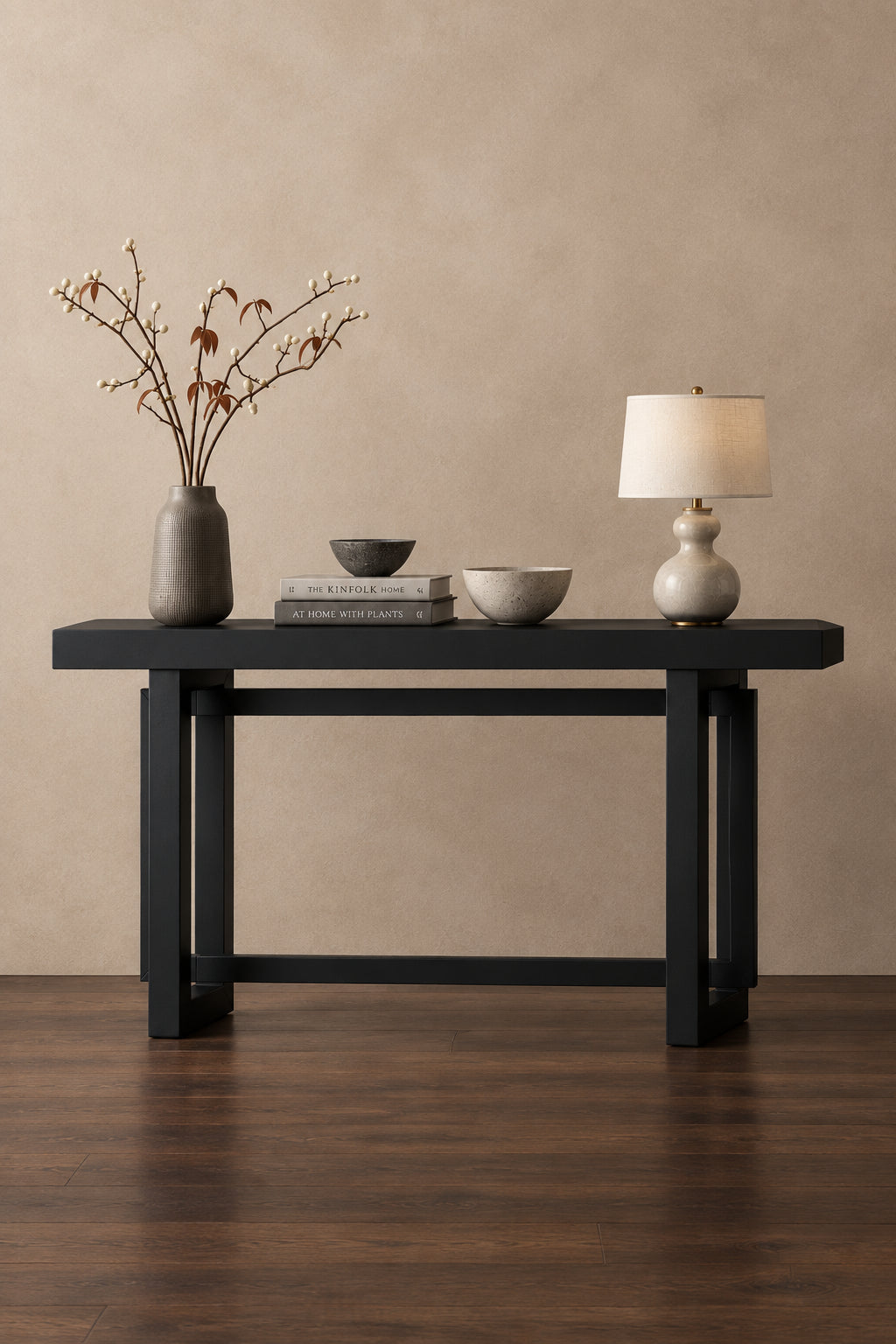 Contemporary Console Table with Industrial-inspired Concrete Wood Top