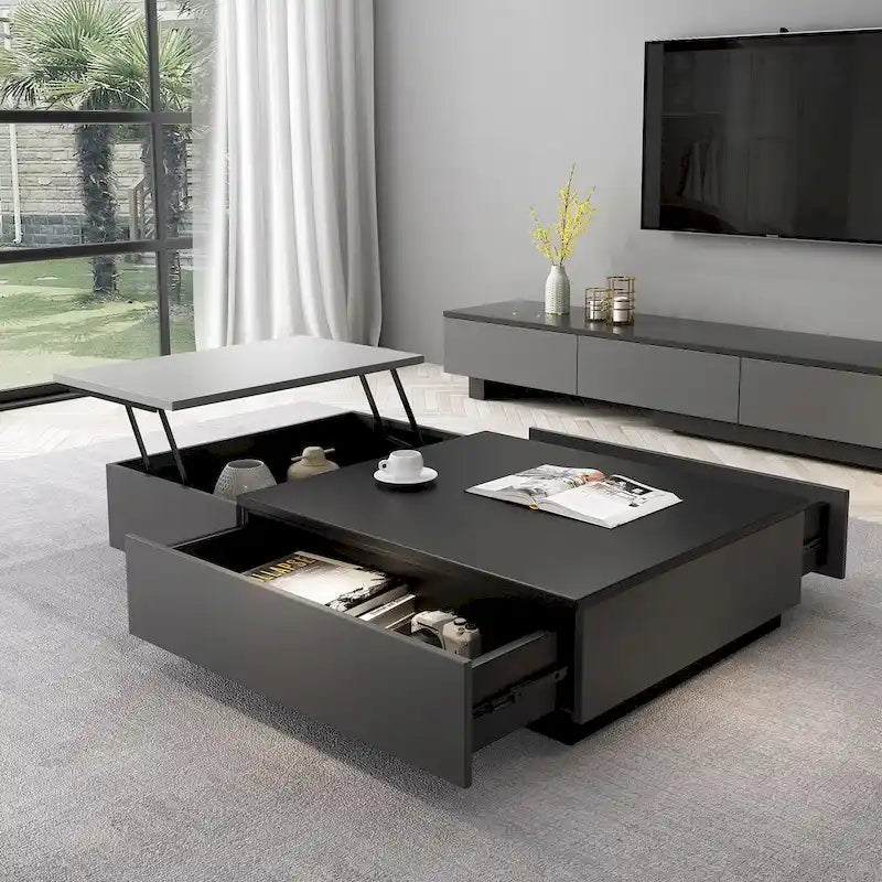 51.18 Lift Top Coffee Table with Hidden Storage Compartment and 2 Drawers