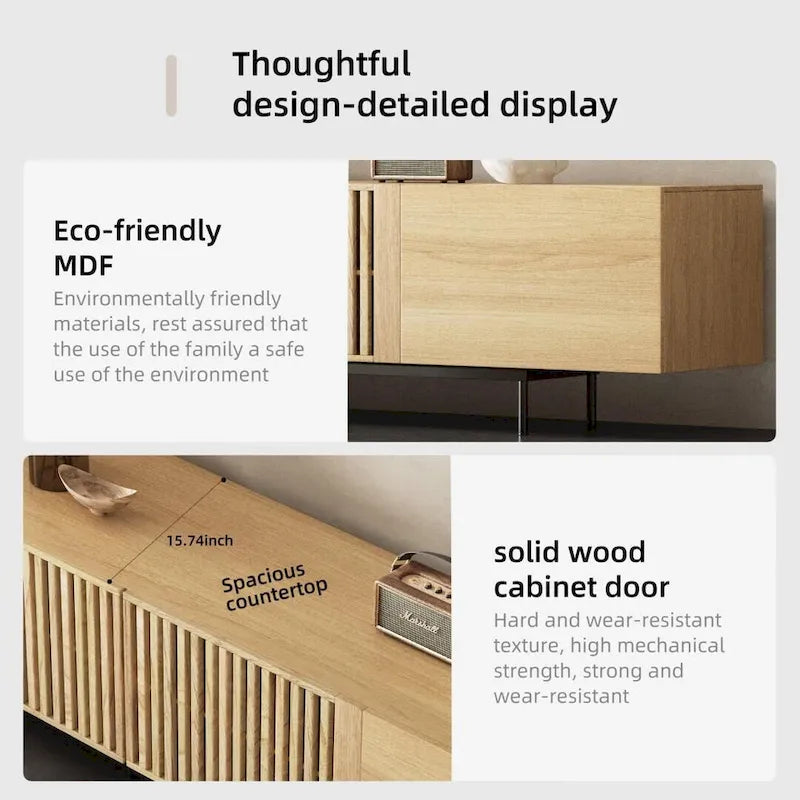 Stijlvolle moderne tv-standaard uit het midden van de eeuw voor tv's tot 80 inch. Veel opbergruimte voor media-apparaten, kabelmanagement. Eenvoudige montage.