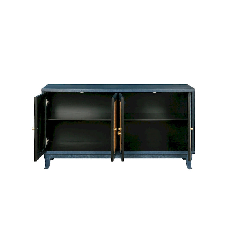 Handgefertigte Seitenwand mit hochwertiger Maserung, Rattan-Sideboard und Buffet-Schrank, Akzent-Stauraumschrank, Marineblau - N/A