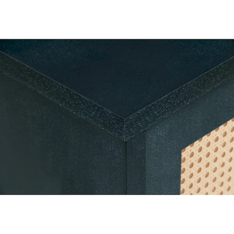 Handgefertigte Seitenwand mit hochwertiger Maserung, Rattan-Sideboard und Buffet-Schrank, Akzent-Stauraumschrank, Marineblau - N/A