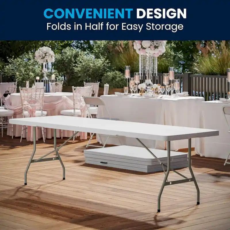 30W x 96L Bi-Fold Granite White Plastic Event Table with Carrying Handle